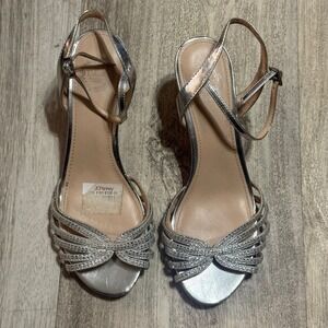 JCPenney Silver Glitter Strappy Heeled Sandals Women's Size 7M Evening‎ Party